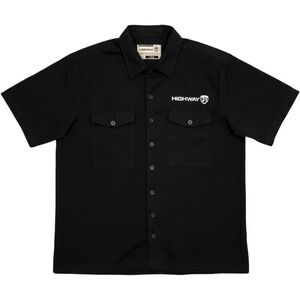 Highway 21 Motorcycle Shirt Mens Large Black Graphic Twill Work Shirt Pockets